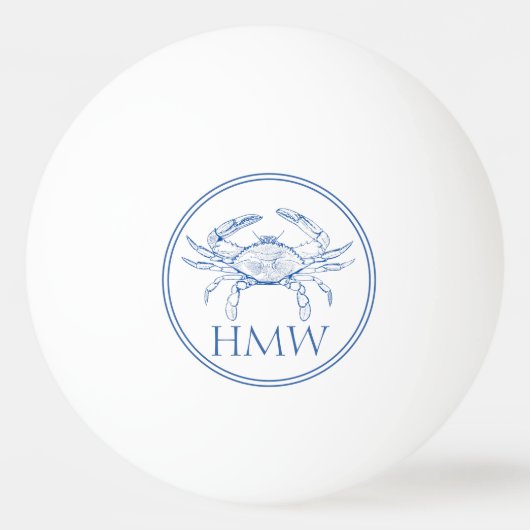Coastal Blue and White Crab Monogram Pingpongbal (Achterkant)