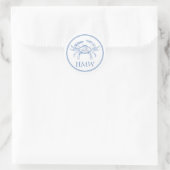 Coastal Blue and White Crab Monogram Ronde Sticker (Tas)