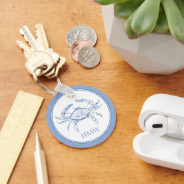 Coastal Blue and White Crab Monogram Sleutelhanger
