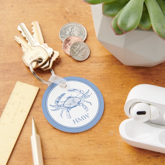 Coastal Blue and White Crab Monogram Sleutelhanger (Bureau)