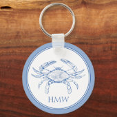 Coastal Blue and White Crab Monogram Sleutelhanger (Voorkant)