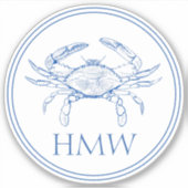 Coastal Blue and White Crab Monogram Sticker (Voorkant)