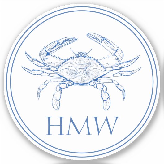 Coastal Blue and White Crab Monogram Sticker (Voorkant)