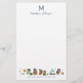 Coastal Blue Baby shower Party Monogram Briefpapier (Voorkant)