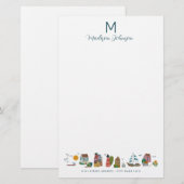 Coastal Blue Baby shower Party Monogram Briefpapier (Voorkant / Achterkant)