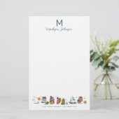 Coastal Blue Baby shower Party Monogram Briefpapier (Staand voorkant)