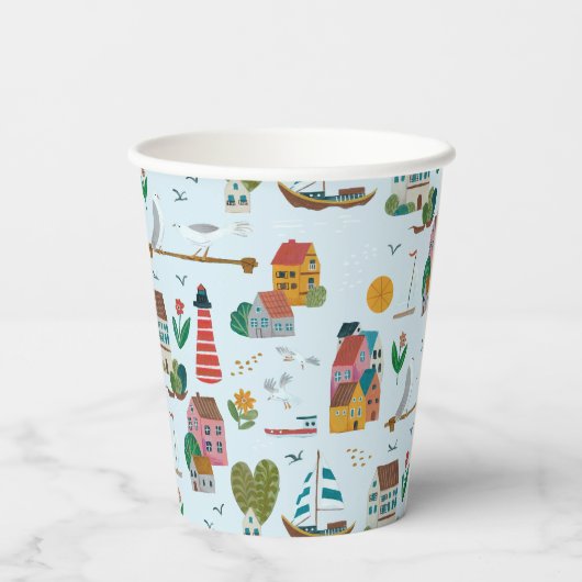 Coastal Blue Baby shower Party Papieren Bekers (Achterkant)