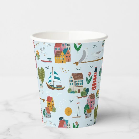 Coastal Blue Baby shower Party Papieren Bekers (Links)