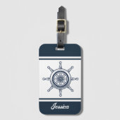 Coastal Blue Beach House Boat Custom Naam Nautisch Bagagelabel (Voorkant (verticaal))