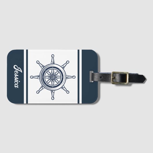 Coastal Blue Beach House Boat Custom Naam Nautisch Bagagelabel (Voorkant (horizontaal))