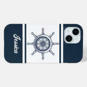 Coastal Blue Beach House Boat Ship Helm Nautical Case-Mate iPhone Case (Achterkant (horizontaal))