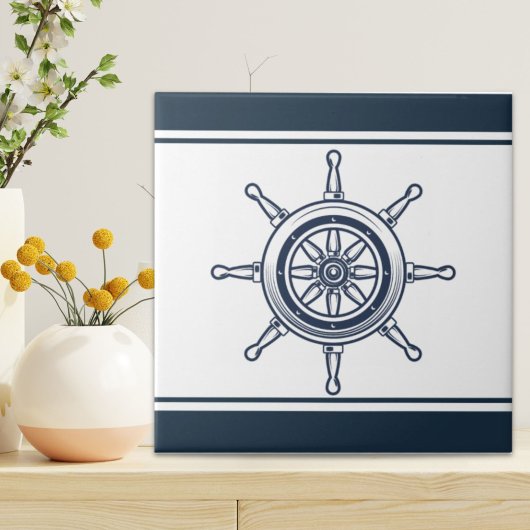 Coastal Blue Beach House Boat Ship Helm Nautical Tegeltje
