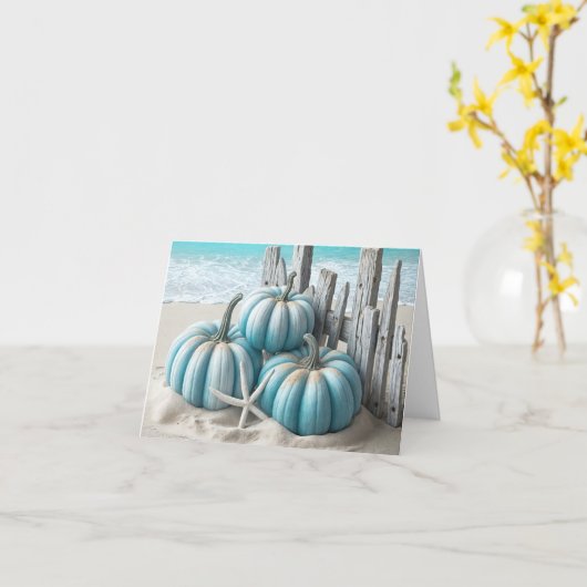 Coastal Blue Beach Pumpkins Note Kaart (Gele Bloem)