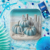 Coastal Blue Beach Pumpkins Papieren Bordje (Feest)