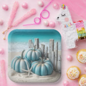 Coastal Blue Beach Pumpkins Papieren Bordje (Feest)