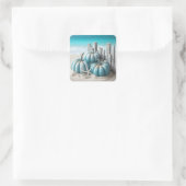 Coastal Blue Beach Pumpkins Vierkante Sticker (Tas)