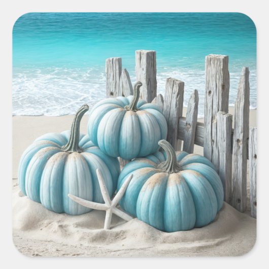 Coastal Blue Beach Pumpkins Vierkante Sticker (Voorkant)