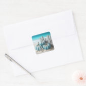 Coastal Blue Beach Pumpkins Vierkante Sticker (Envelop)
