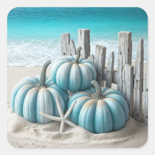 Coastal Blue Beach Pumpkins Vierkante Sticker