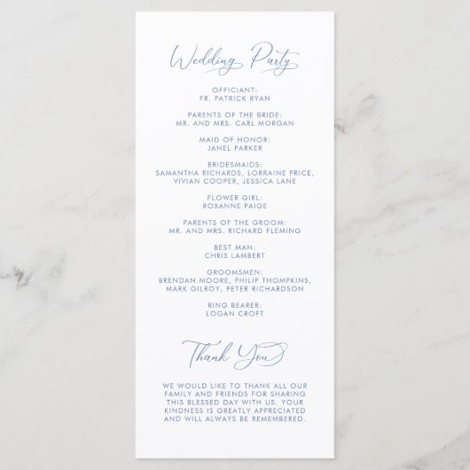 Coastal Blue Beach Shell Monogram Wedding Programmakaart (Achterkant)