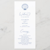 Coastal Blue Beach Shell Monogram Wedding Programmakaart (Voorkant)