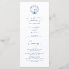 Coastal Blue Beach Shell Monogram Wedding Programmakaart