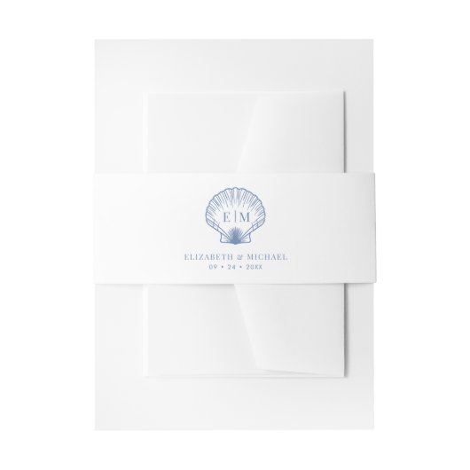 Coastal Blue Beach Shell Monogram Wedding Uitnodigingen Wikkel (Voorkant Voorbeeld)