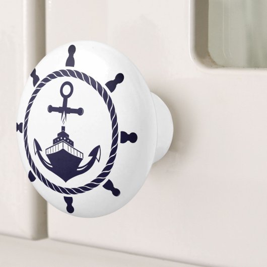 Coastal Blue Beach Yacht Boat Ship Helm Nautical Keramische Knop