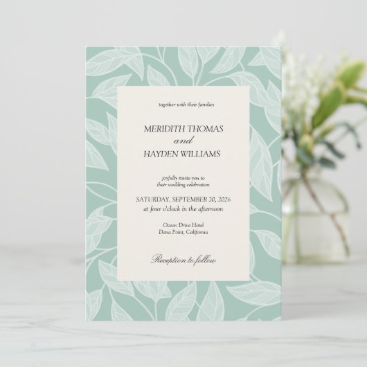 Coastal Blue Boho Botanical wedding Kaart (Staand voorkant)