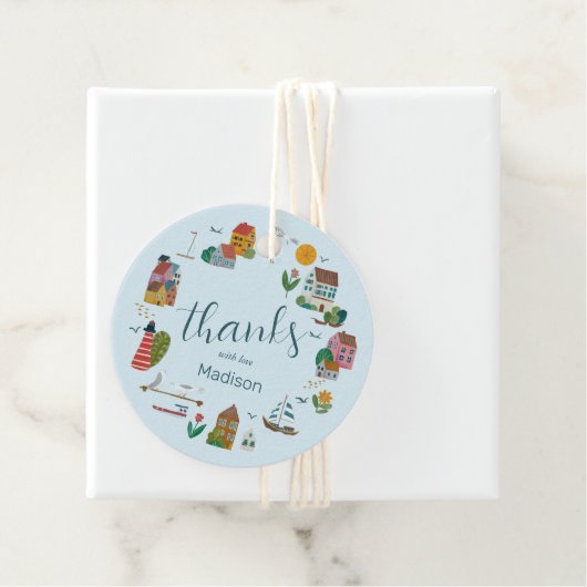 Coastal Blue Boy nautisch Baby shower Bedankjes Labels (In situ)