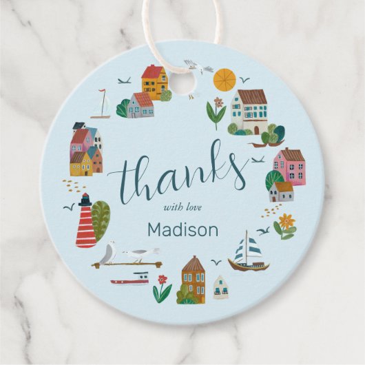 Coastal Blue Boy nautisch Baby shower Bedankjes Labels (Voorkant)