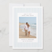 Coastal Blue | Classic Pinstripe Photo Wedding Save The Date (Voorkant)