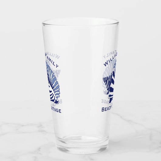 Coastal Blue Conch Seashell Beach Familie Monogram Glas (Links)