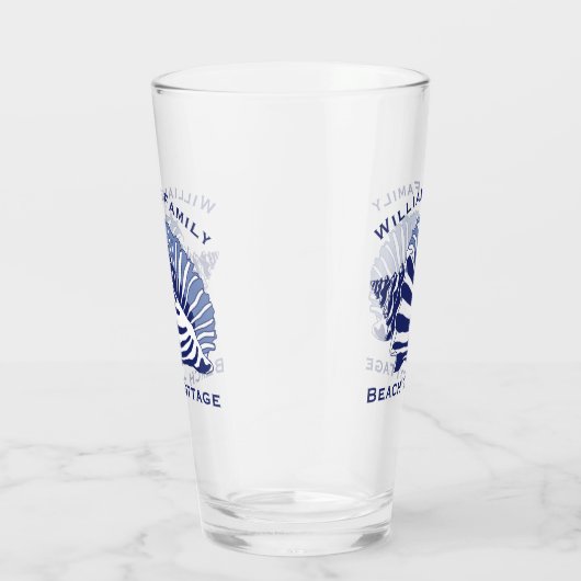 Coastal Blue Conch Seashell Beach Familie Monogram Glas (Rechts)