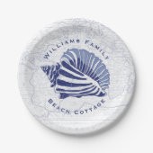 Coastal Blue Conch Seashell familienaam Papieren Bordje (Voorkant)