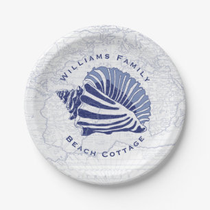 Coastal Blue Conch Seashell Familienaam Papieren Bordje