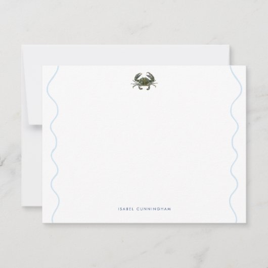 Coastal Blue Crab Wavy Border Personalized Notitiekaartje (Voorkant)