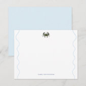 Coastal Blue Crab Wavy Border Personalized Notitiekaartje (Voorkant / Achterkant)