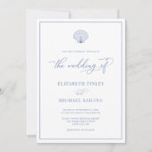 Coastal Blue Elegant Beach Wedding Invitation Kaart (Voorkant)