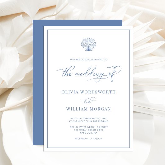 Coastal Blue Elegant Strand Wedding Kaart