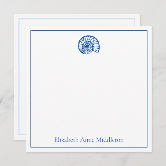 Coastal Blue en White Shell gepersonaliseerd Notitiekaartje (Voorkant / Achterkant)