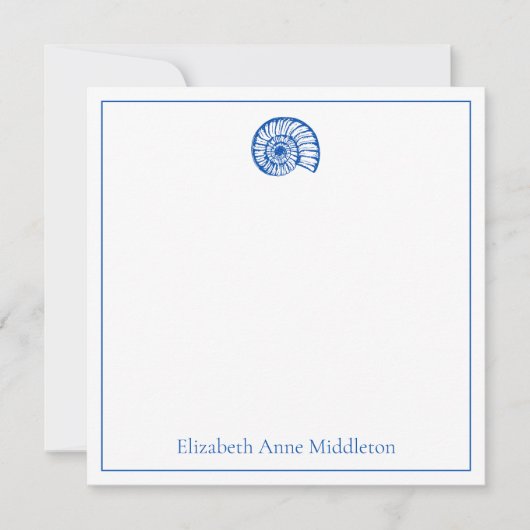 Coastal Blue en White Shell gepersonaliseerd Notitiekaartje (Voorkant)