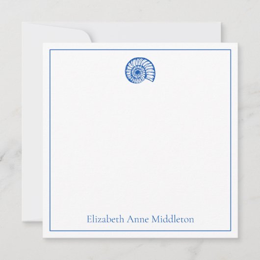 Coastal Blue en White Shell gepersonaliseerd Notitiekaartje (Voorkant)
