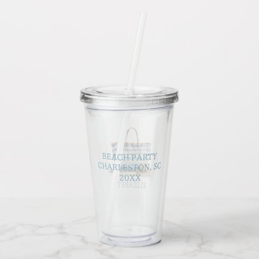 Coastal Blue en White Stripe Beach Tas Acryl Drinkbeker (Achterkant)