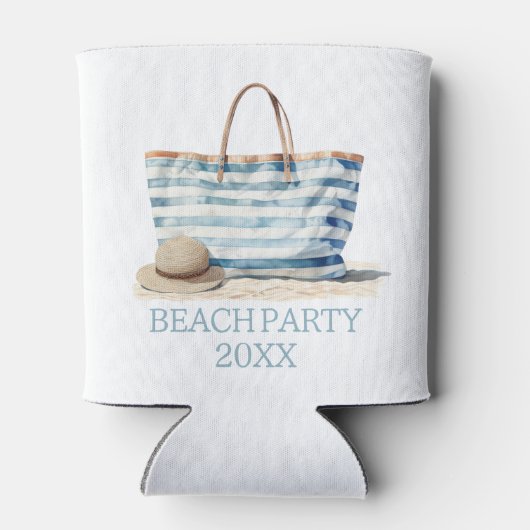 Coastal Blue en White Stripe Beach Tas Blikjeskoeler (Achterkant)