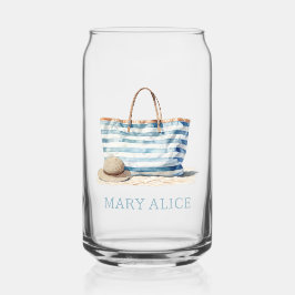 Coastal Blue en White Stripe Beach Tas Blikvorm Glas