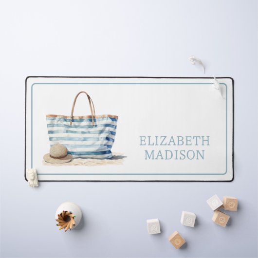 Coastal Blue en White Stripe Beach Tas Bureaumat (Kindertafel)