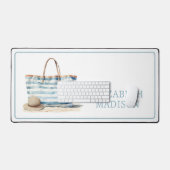 Coastal Blue en White Stripe Beach Tas Bureaumat (Keyboard & Muis)