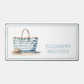 Coastal Blue en White Stripe Beach Tas Bureaumat (Voorkant)