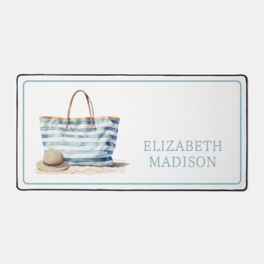 Coastal Blue en White Stripe Beach Tas Bureaumat (Voorkant)